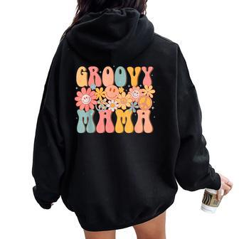 Groovy Mama Retro Colorful Peace Sign Smile Face Women Oversized Hoodie Back Print - Seseable