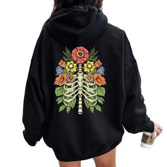 Grow Through It Flower Spine Skeleton Vintage Floral Women Women Oversized Hoodie Back Print - Monsterry