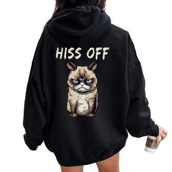 Grumpy Hiss Off Cat For Meow Cat Women Oversized Hoodie Back Print - Thegiftio UK