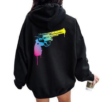 Gun Dripping Rainbow Graffiti Paint Artist Revolver Women Oversized Hoodie Back Print - Monsterry CA