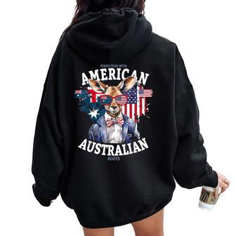 Half American & Half Australian Flag Idea & Kangaroo Women Oversized Hoodie Back Print | Mazezy