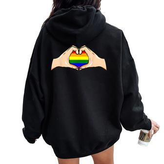 Hand Heart Lgbt Flag Cute Gay Pride Rainbow Glbt Women Oversized Hoodie Back Print - Monsterry DE
