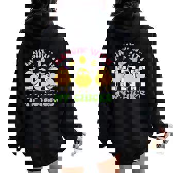 Hangin With My Chicks Bunny Groovy Easter Day Chick Women Oversized Hoodie Back Print - Seseable