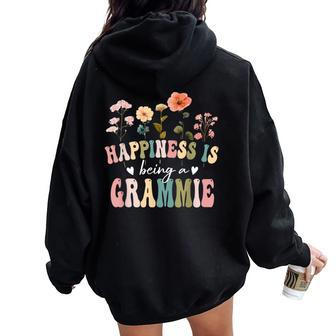 Happiness Is Being A Grammie Floral Grammie Mother's Day Women Oversized Hoodie Back Print - Thegiftio UK