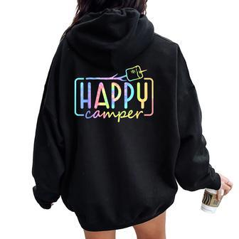 Happy Camper Tie Dye Rainbow Camping Hippie Girls Women Oversized Hoodie Back Print - Seseable