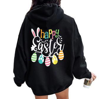 Happy Easter Bunny Rabbit Face Easter Day Girls Women Oversized Hoodie Back Print | Mazezy