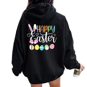 Happy Easter Rabbit Bunny Face Egg Easter Day Girls Women Oversized Hoodie Back Print | Mazezy