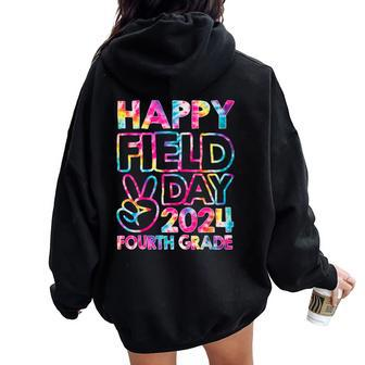 Happy Field Day 2024 Fourth Grade Field Trip Fun Day Tie Dye Women Oversized Hoodie Back Print - Monsterry UK