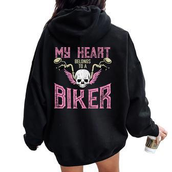 My Heart Belongs To A Biker Motorcycle Motorbike Girls Women Oversized Hoodie Back Print - Seseable