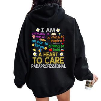 Heart To Care Paraprofessional Teachers Paraeducator Women Oversized Hoodie Back Print - Seseable