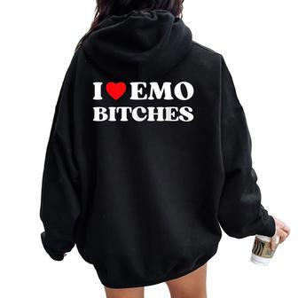 I Heart Emo Bitches Quote Red Heart Emo Girl Style Women Oversized Hoodie Back Print - Thegiftio UK