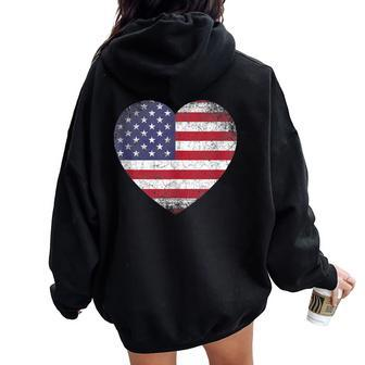 Heart Love 4Th Of July American Flag Usa America Mom Women Women Oversized Hoodie Back Print - Monsterry