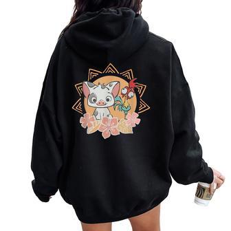 Hei Hei And Pua Floral Women Oversized Hoodie Back Print - Monsterry DE