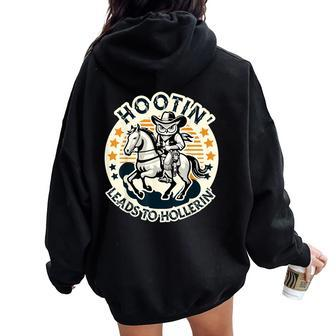 Hootin' Leads To Hollerin' Country Western Owl Rider Women Oversized Hoodie Back Print | Mazezy