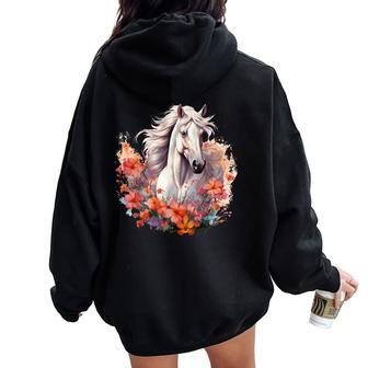 Horse Flowers Horses Lover Graphic For Boys Girls Women Oversized Hoodie Back Print | Mazezy