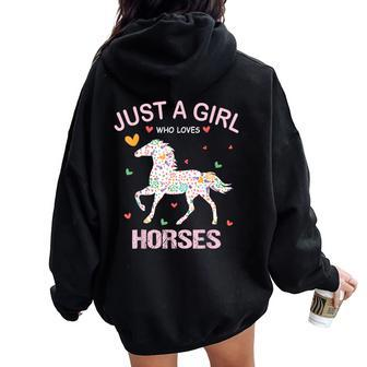 Horse Lover Just A Girl Who Loves Horses Women Oversized Hoodie Back Print - Seseable