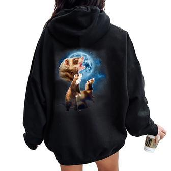 Howling At The Moon Ferret Ferret Women Oversized Hoodie Back Print | Mazezy