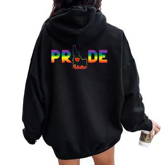 Idaho Pride With State Outline In Rainbow Colors Women Oversized Hoodie Back Print - Monsterry