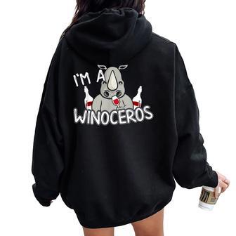 I'm A Winoceros Wine Lover Rhino Women Oversized Hoodie Back Print - Monsterry