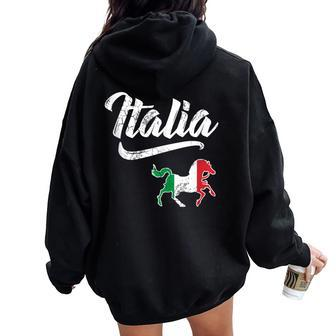 Italia Flag Horse Italian Italy Vintage Distressed Fade Women Oversized Hoodie Back Print - Monsterry