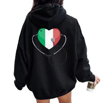Italian Nurse Doctor National Flag Colors Of Italy Medical Women Oversized Hoodie Back Print - Monsterry