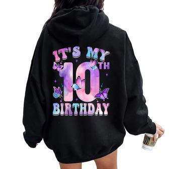 It's My 10Th Birthday Butterfly Theme 10 Year Old Party Girl Women Oversized Hoodie Back Print - Monsterry
