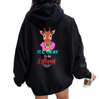 Its Ok To Be Different Giraffe Cool Autism Awareness Women Oversized Hoodie Back Print - Monsterry