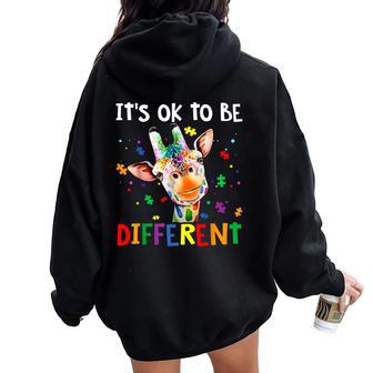 It's Ok To Be Different Puzzle Giraffe Autism Awareness Women Oversized Hoodie Back Print - Thegiftio UK