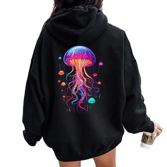 Jellyfish Ocean Animal Scuba Diving Rainbow Jelly Fish Women Oversized Hoodie Back Print - Seseable