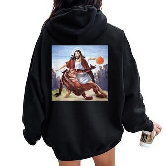 Jesus Crossing Up The Devil Christian Women Women Oversized Hoodie Back Print - Seseable