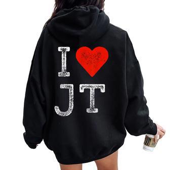 Jt Fans Initials Red Heart I Love Jt Women Oversized Hoodie Back Print - Thegiftio UK