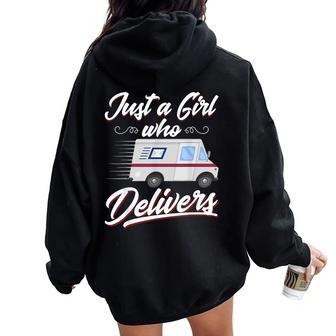 Just A Girl Who Delivers Postwoman Mail Truck Driver Women Oversized Hoodie Back Print - Thegiftio UK