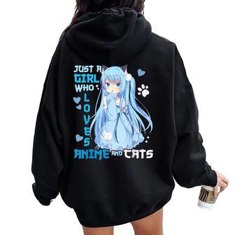 Just A Girl Who Loves Anime And Cats Kawaii Otaku Girl Women Oversized Hoodie Back Print - Seseable