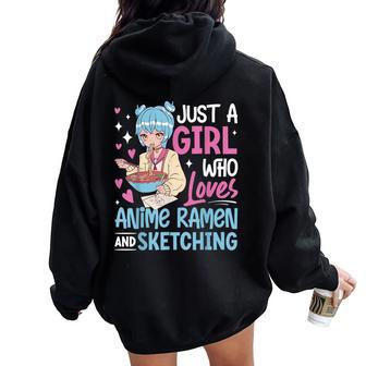 Just A Girl Who Loves Anime Ramen And Sketching Japan Anime Women Oversized Hoodie Back Print - Monsterry CA