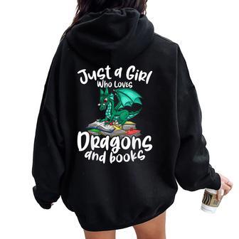 Just A Girl Who Loves Dragons And Books Reading Dragon Women Oversized Hoodie Back Print - Monsterry UK