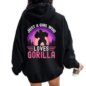 Just A Girl Who Loves Gorillas Great Retro Vintage Gorilla Women Oversized Hoodie Back Print - Monsterry