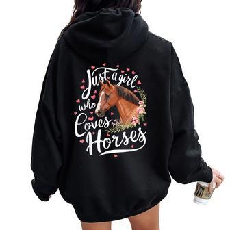 Just A Girl Who Loves Horses Horse Women Oversized Hoodie Back Print - Seseable