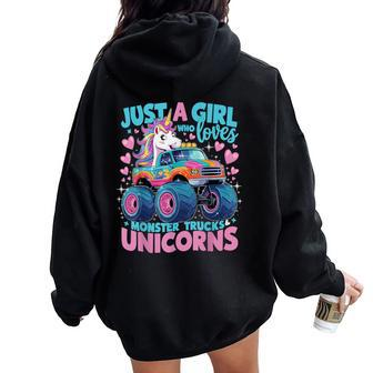 Just A Girl Who Loves Monster Trucks And Unicorns Women Oversized Hoodie Back Print - Monsterry AU
