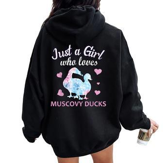 Just A Girl Who Loves Muscovy Duck Cute Duck Owner Women Oversized Hoodie Back Print - Monsterry DE