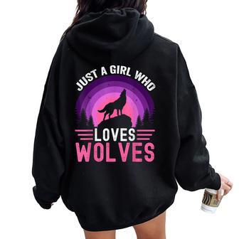Just A Girl Who Loves Wolves Great Retro Vintage Wolf Women Oversized Hoodie Back Print - Thegiftio UK