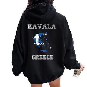 Kavala Greece Vintage Kavala Flag Map Women Oversized Hoodie Back Print - Monsterry