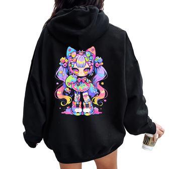 Kawaii Chibi Girl Decora Fairy Kei Anime Manga Harajuku Women Oversized Hoodie Back Print - Monsterry CA