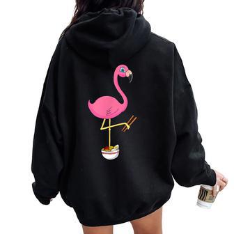 Kawaii Flamingo Anime Ramen Noodles Women Oversized Hoodie Back Print - Thegiftio UK