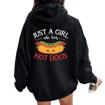 Kawaii Hotdog Lover Just A Girl Who Loves Hot Dogs Women Oversized Hoodie Back Print - Monsterry CA