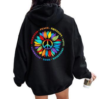 Kindness Peace Equality Love Hope Rainbow Human Rights Women Oversized Hoodie Back Print | Mazezy