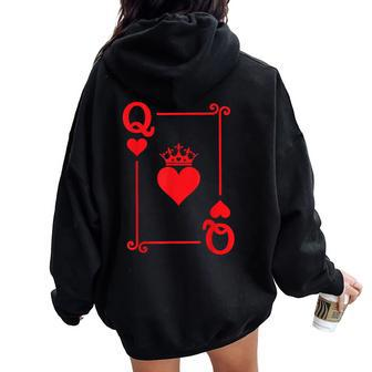 King & Queen Of Hearts Matching Couple Queen Of Hearts Women Oversized Hoodie Back Print - Seseable