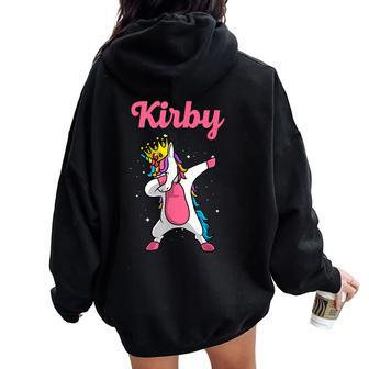Kirby Name Personalized Birthday Dabbing Unicorn Queen Women Oversized Hoodie Back Print - Seseable