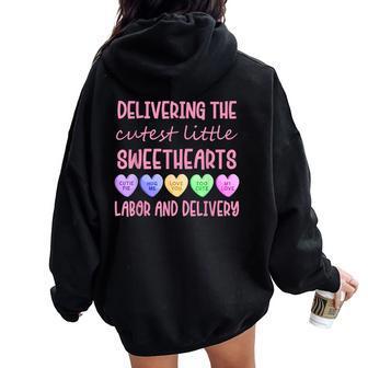Labor And Delivery Nurse Valentine's Day L&D Nurse Women Oversized Hoodie Back Print - Monsterry