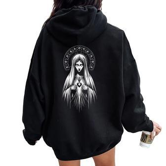 Our Lady Of Fatima Mother Mary Saint Mary Powerful Symbol Women Oversized Hoodie Back Print - Monsterry DE