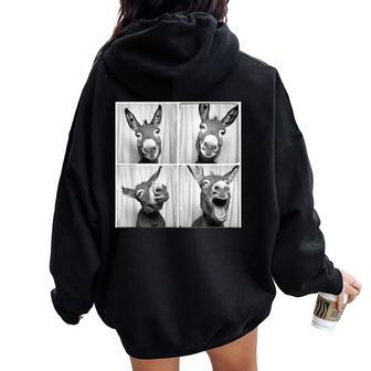 Laughing Donkey Face Quirky Farm Farming Donkey Women Oversized Hoodie Back Print - Seseable